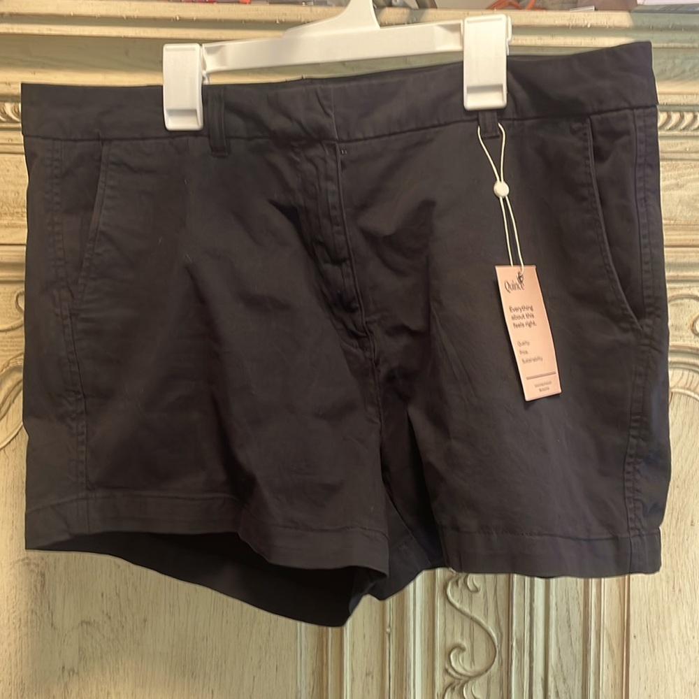 Quince Black Organic Cotton Stretch Chino Shorts sz 14 Women's 4" Inseam NWT